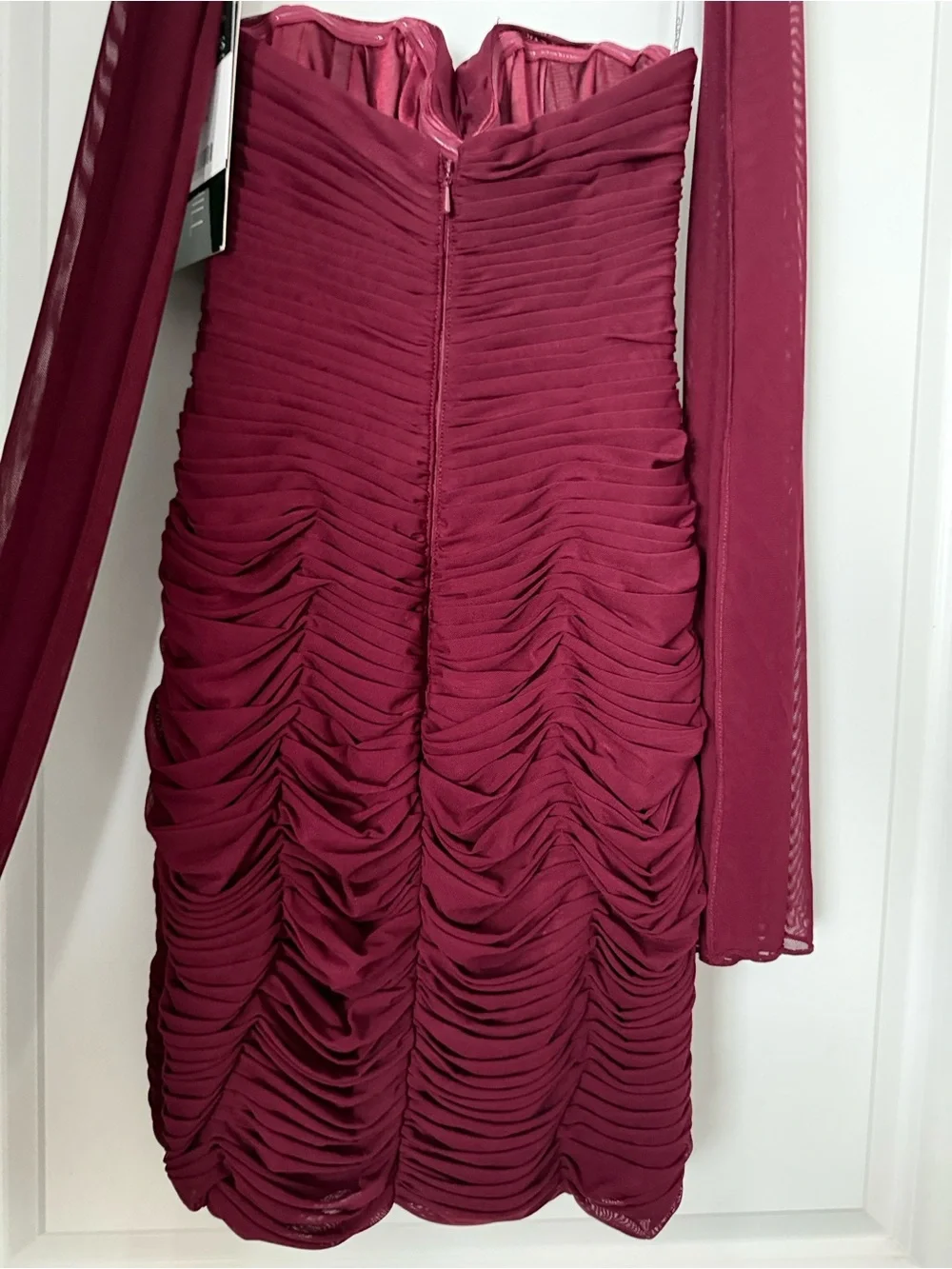 Sherri Hill Burgundy Ruched Mini Dress with Matching Shawl